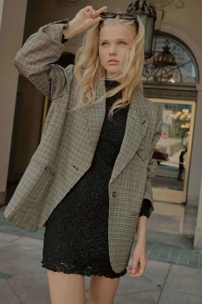 Pretty Smart Houndstooth Plaid Tweed Blazer - ShopPromesa