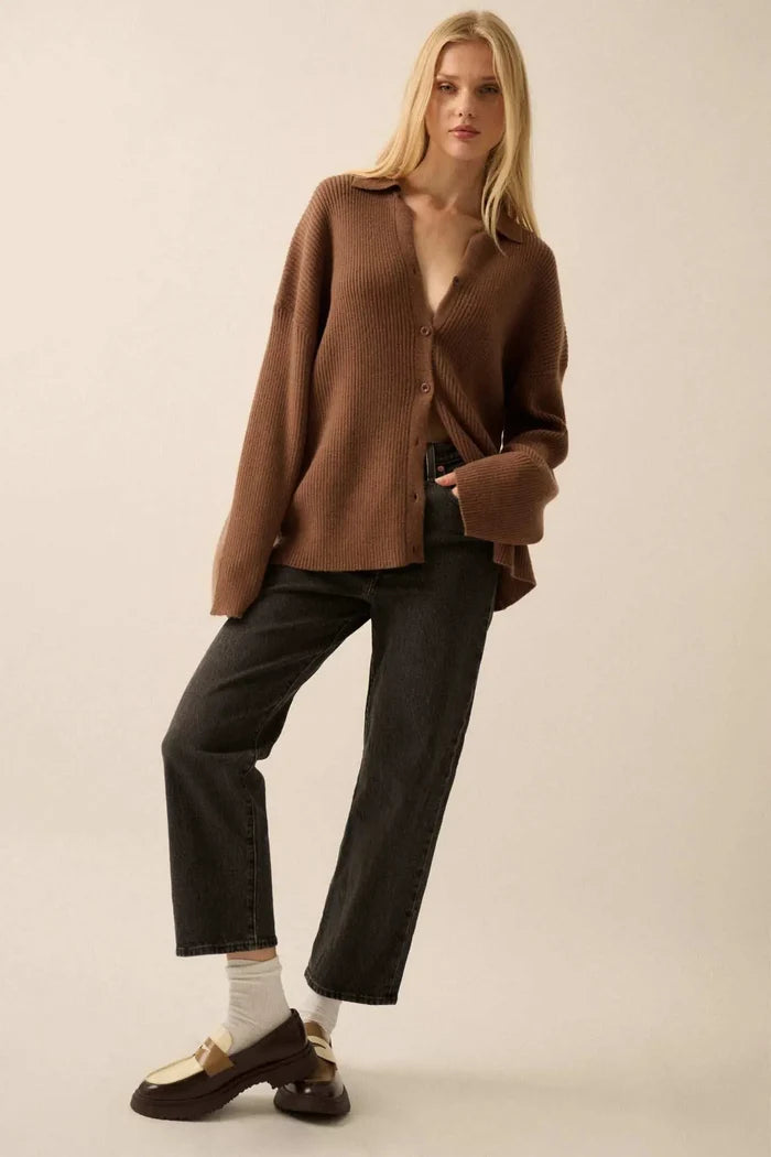 Promise the Label Rib-Knit Oversize Cardigan Sweater - ShopPromesa