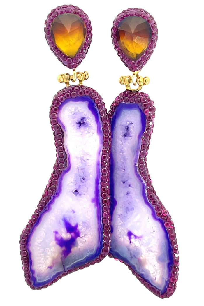 Style the Purple and Amber Agate Gemstone Earrings exclusively at Born To Glam