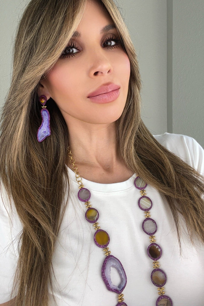 Style the Purple and Amber Agate Gemstone Earrings exclusively at Born To Glam