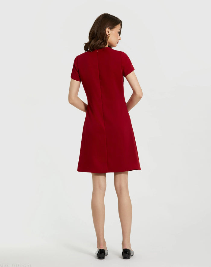 Red Crepe Cap Sleeve Mini Dress With 3D Flower Details - Mac Duggal