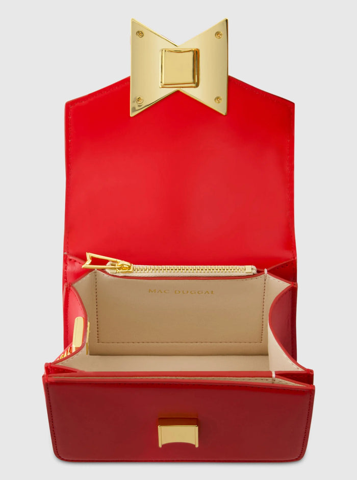 Red Mini Leather Structured Crossbody Bag - Mac Duggal