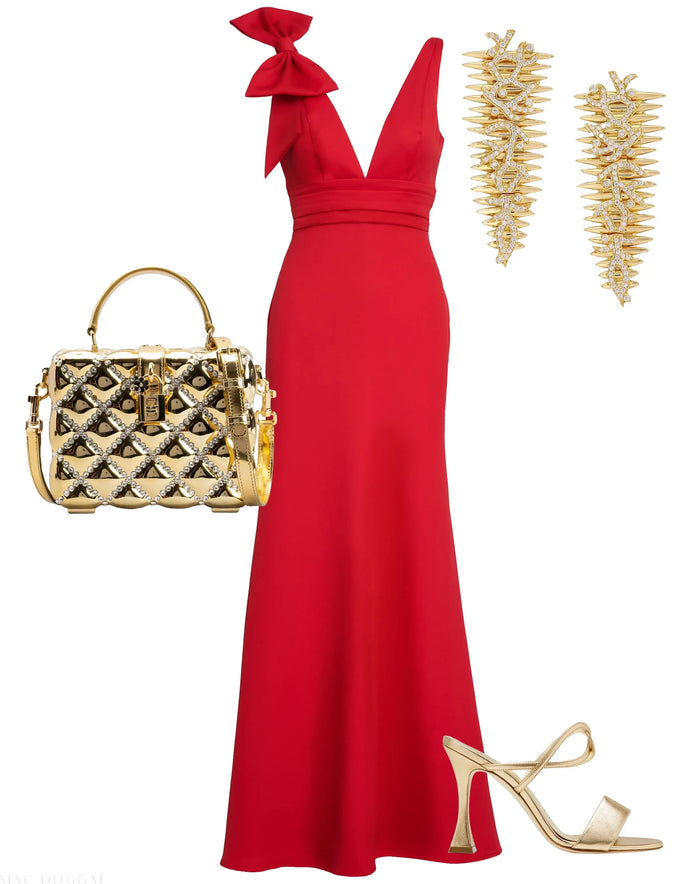 Red Sleeveless V Neck Bow Detail Mermaid Gown - Mac Duggal
