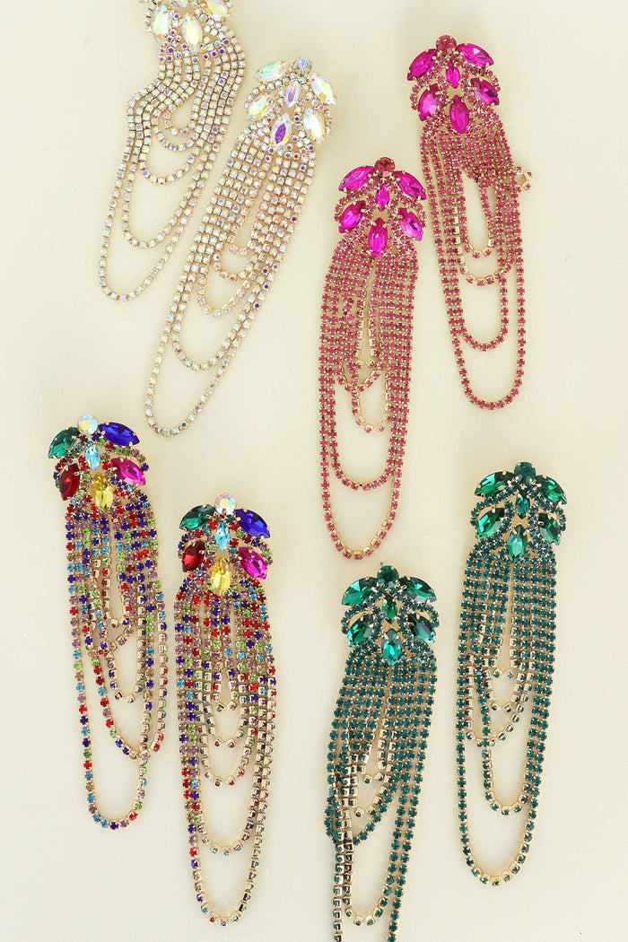 Style the Rhinestone Crystal Embellished Chain Loop Tassel Earrings exclusively at Born To Glam