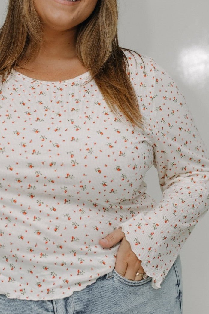Rosebud Ribbed Lettuce Hem Long Sleeve Tee - Love Marlow