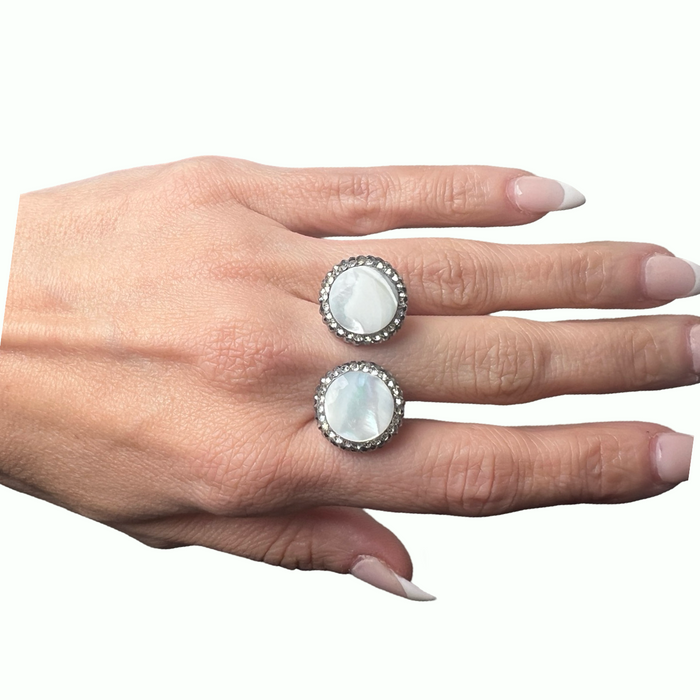 Style the Round Double Gemstone & Crystal 925 Sterling Silver Adjustable Ring exclusively at Born To Glam