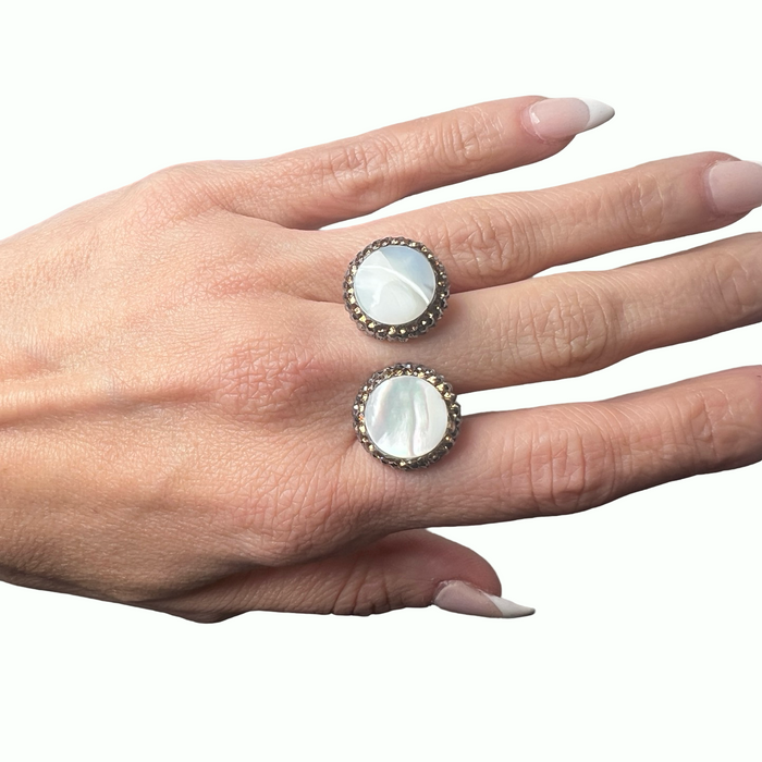 Style the Round Double Gemstone & Crystal 925 Sterling Silver Adjustable Ring exclusively at Born To Glam
