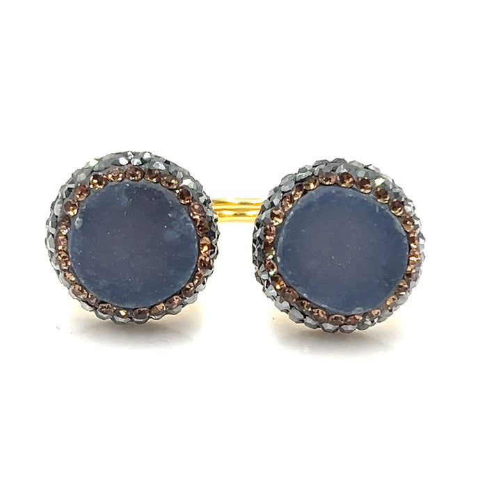 Style the Round Double Gemstone & Crystal 925 Sterling Silver Adjustable Ring exclusively at Born To Glam