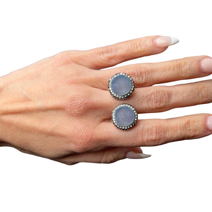 Style the Round Double Gemstone & Crystal 925 Sterling Silver Adjustable Ring exclusively at Born To Glam