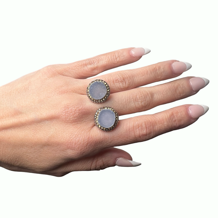 Style the Round Double Gemstone & Crystal 925 Sterling Silver Adjustable Ring exclusively at Born To Glam