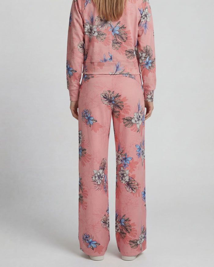 SANCHEZ EXOTIC FLORAL CORAL WOMENS WIDE-LEG PANT