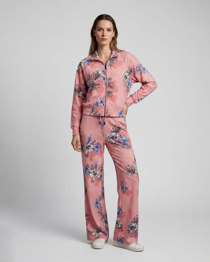 SANCHEZ EXOTIC FLORAL CORAL WOMENS WIDE-LEG PANT