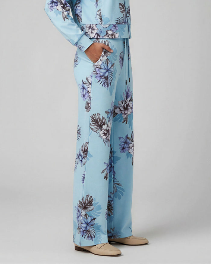 SANCHEZ EXOTIC FLORAL TEAL WOMENS WIDE-LEG PANT