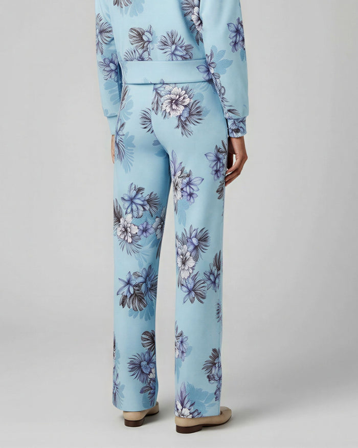 SANCHEZ EXOTIC FLORAL TEAL WOMENS WIDE-LEG PANT