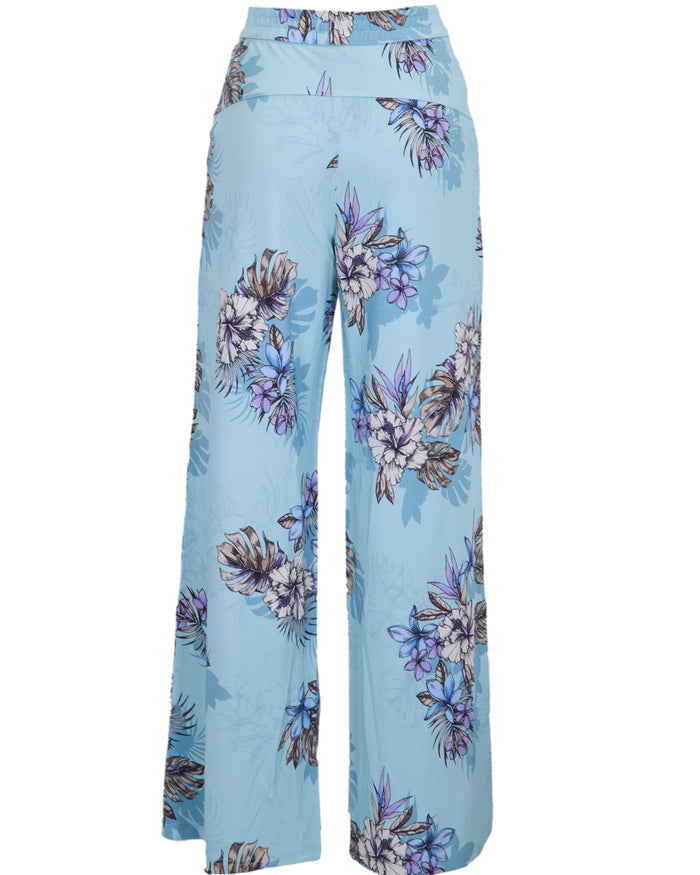 SANCHEZ EXOTIC FLORAL TEAL WOMENS WIDE-LEG PANT
