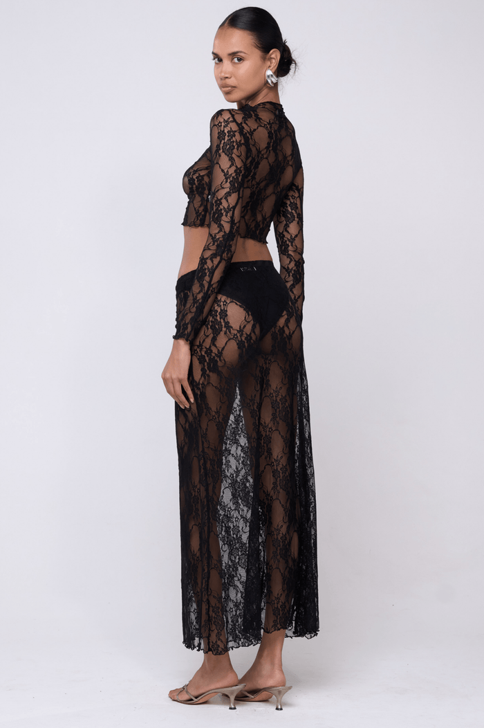 This is an image of Sarah Skirt in Black Lace - RESA featuring a model wearing the dress