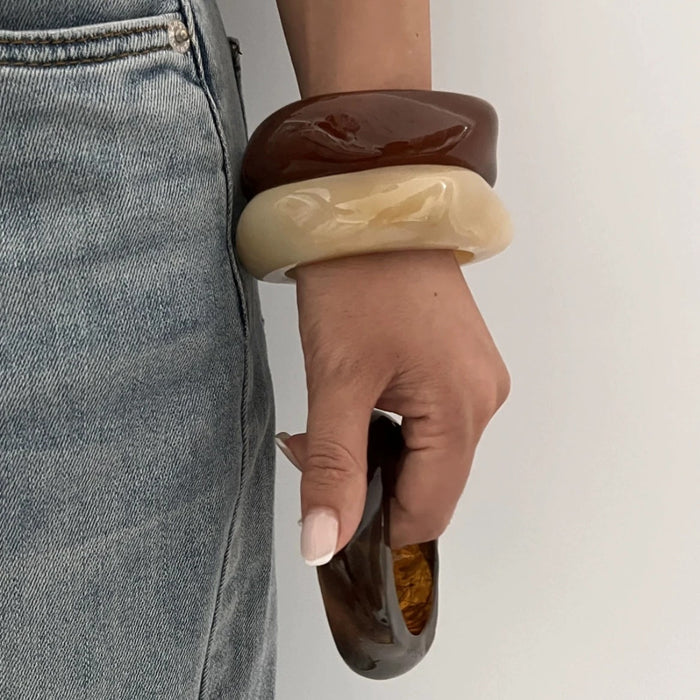 (Set of 3)Vintage Large Brown Asymmetric Acrylic Resin Chunky Bangles For Women  LIMITED STOCK FREE BANGLES on order above Rs.3000/-