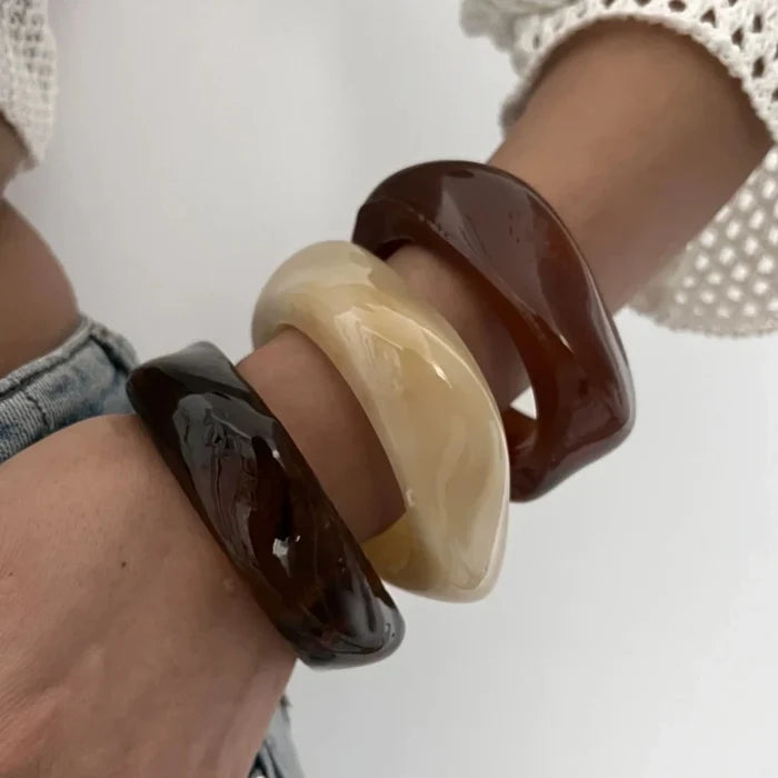 (Set of 3)Vintage Large Brown Asymmetric Acrylic Resin Chunky Bangles For Women  LIMITED STOCK FREE BANGLES on order above Rs.3000/-