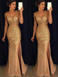 Sexy Sweetheart Neck Golden Mermaid Prom Dress with Slit, Mermaid Formal Dress, Graduation Dress