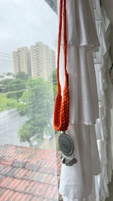 silver oxidized orange thread choker adjustable length necklace for navratri