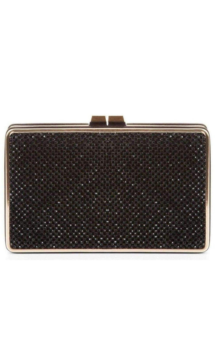 BCBGMAXAZRIA Sonia Black Crystal Mesh Satin Frame Clutch - Runway Catalog