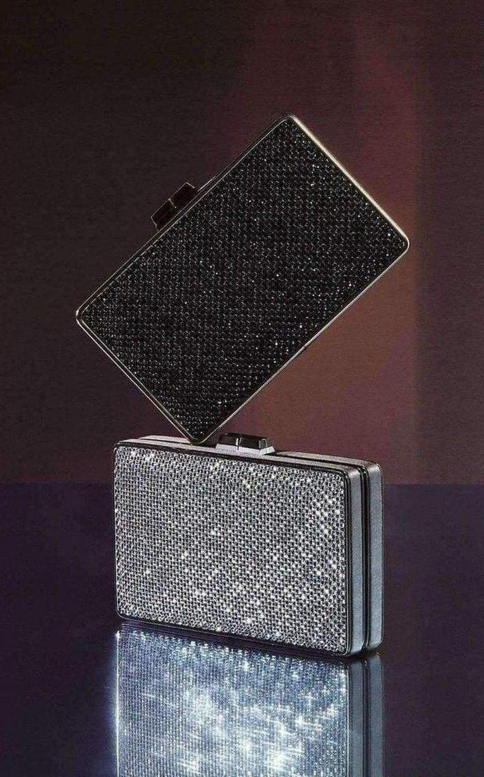 BCBGMAXAZRIA Sonia Black Crystal Mesh Satin Frame Clutch - Runway Catalog