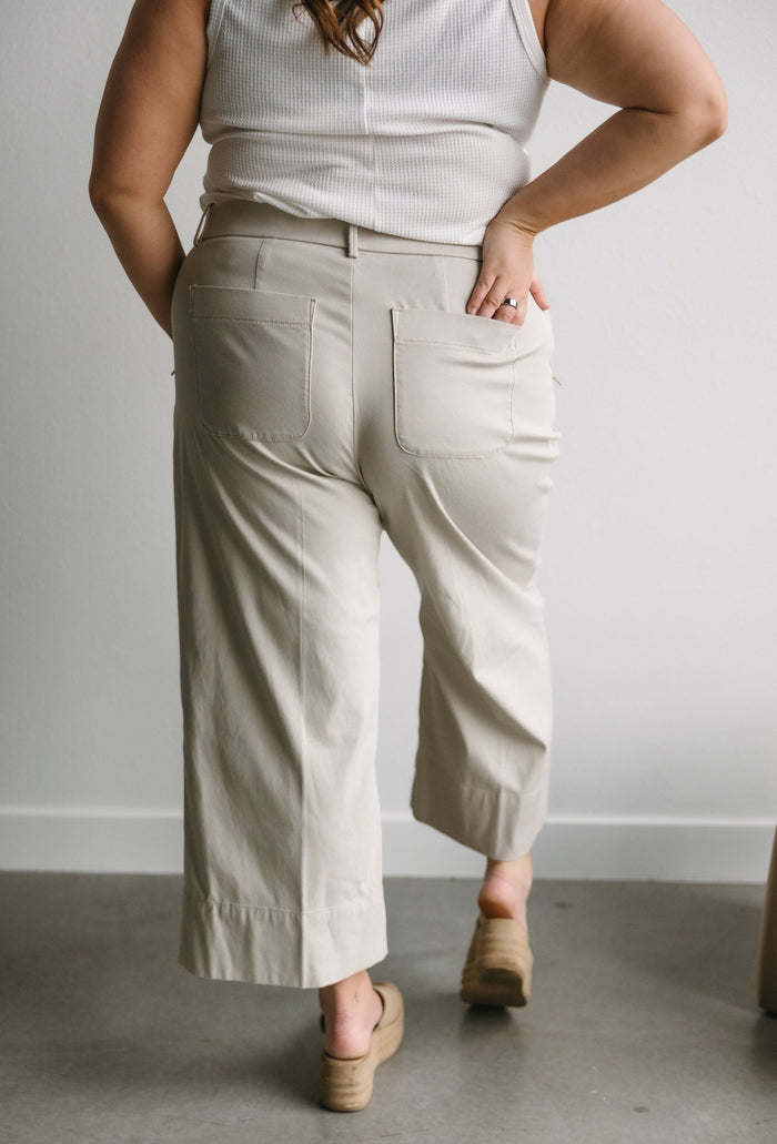 SPANXsupersmooth™ Stretch Twill Cropped Wide Leg Pant in Bone - Love Marlow