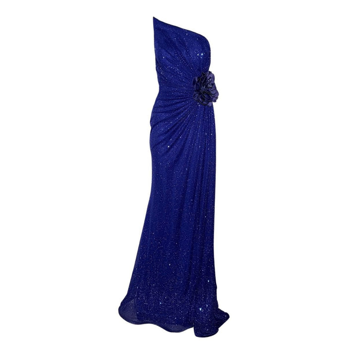 Cult Moda Strapless Asymmetric Blue Crystal Embellished Prom Dress - Runway Catalog