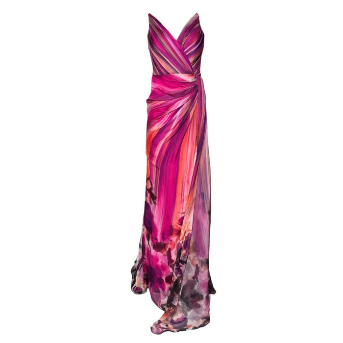 Cult Moda Strapless Chiffon Fuchsia Prom Gown with Slit - Runway Catalog