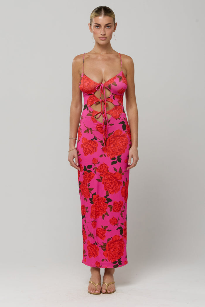 This is an image of Summer knit in Rosebud - RESA featuring a model wearing the dress