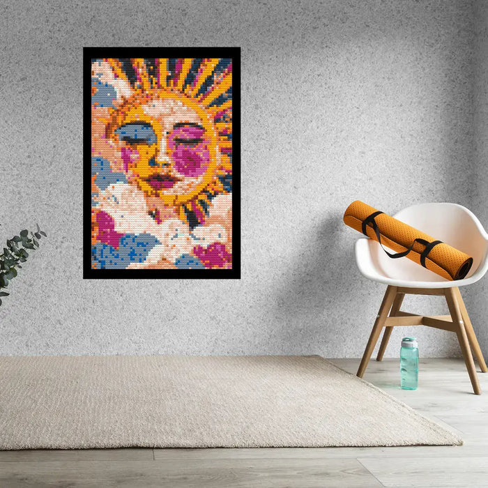 Sun Face Abstract Bricked Mosaic Home Decor 20x30" - Memobrick
