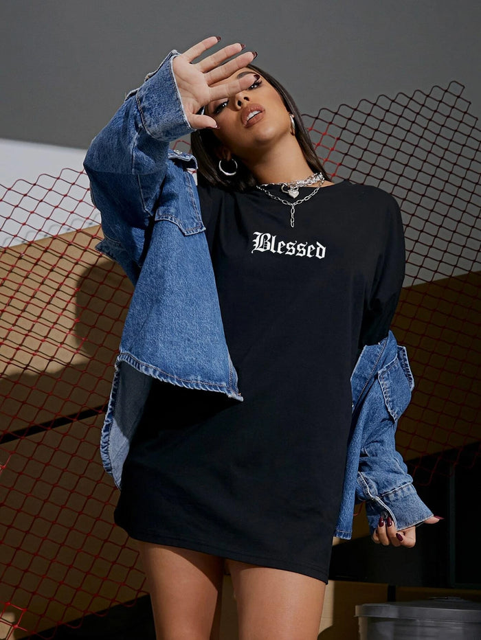 SXV  'Blessed’ Printed Cool Aesthetic Oversized T-shirt