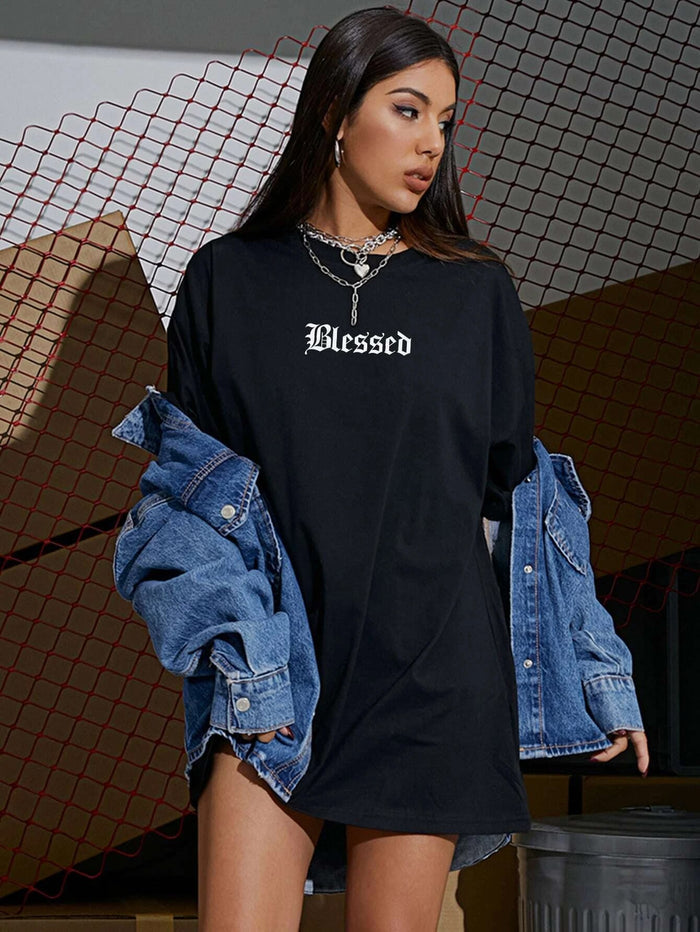 SXV  'Blessed’ Printed Cool Aesthetic Oversized T-shirt