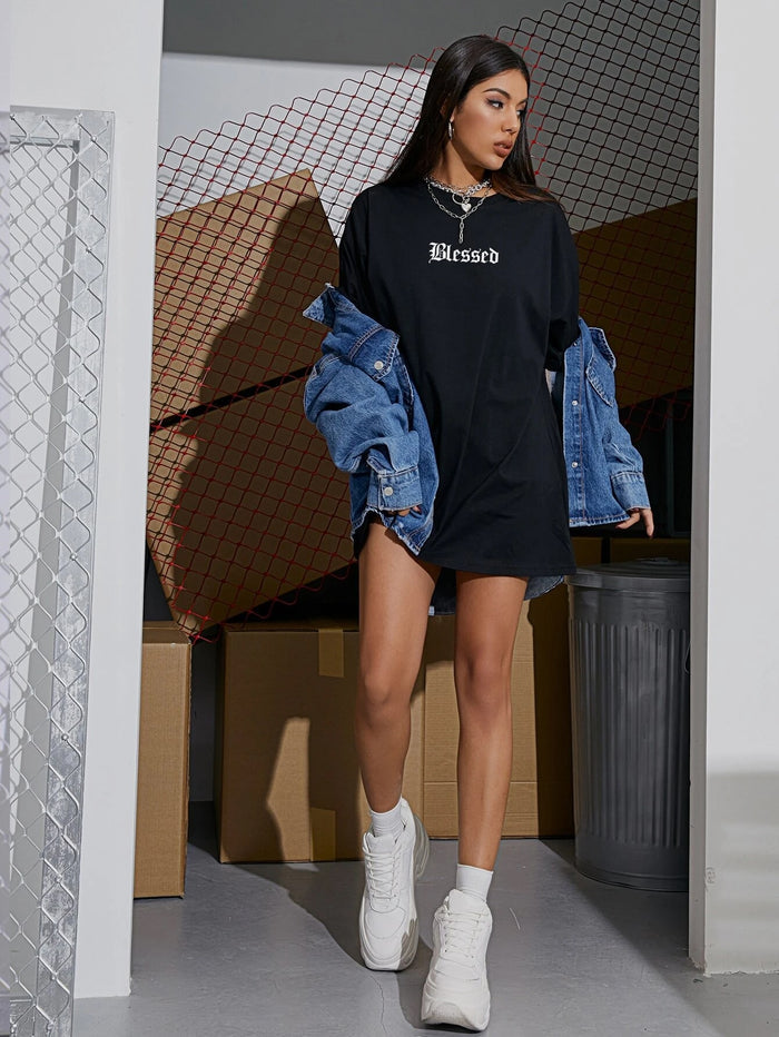 SXV  'Blessed’ Printed Cool Aesthetic Oversized T-shirt