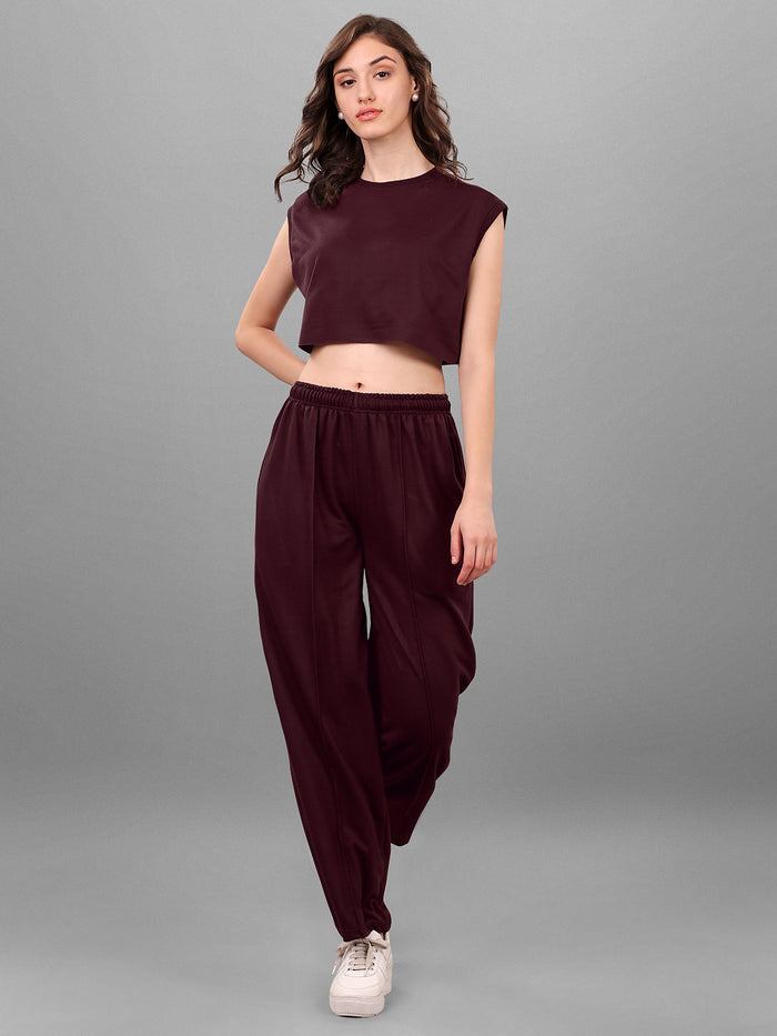 SXV Brown Trouser with Crop Top Co-ords Set