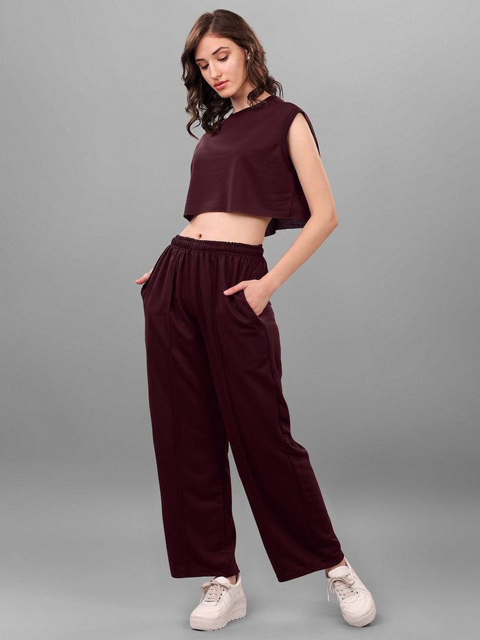 SXV Brown Trouser with Crop Top Co-ords Set