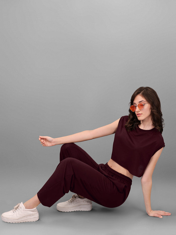 SXV Brown Trouser with Crop Top Co-ords Set