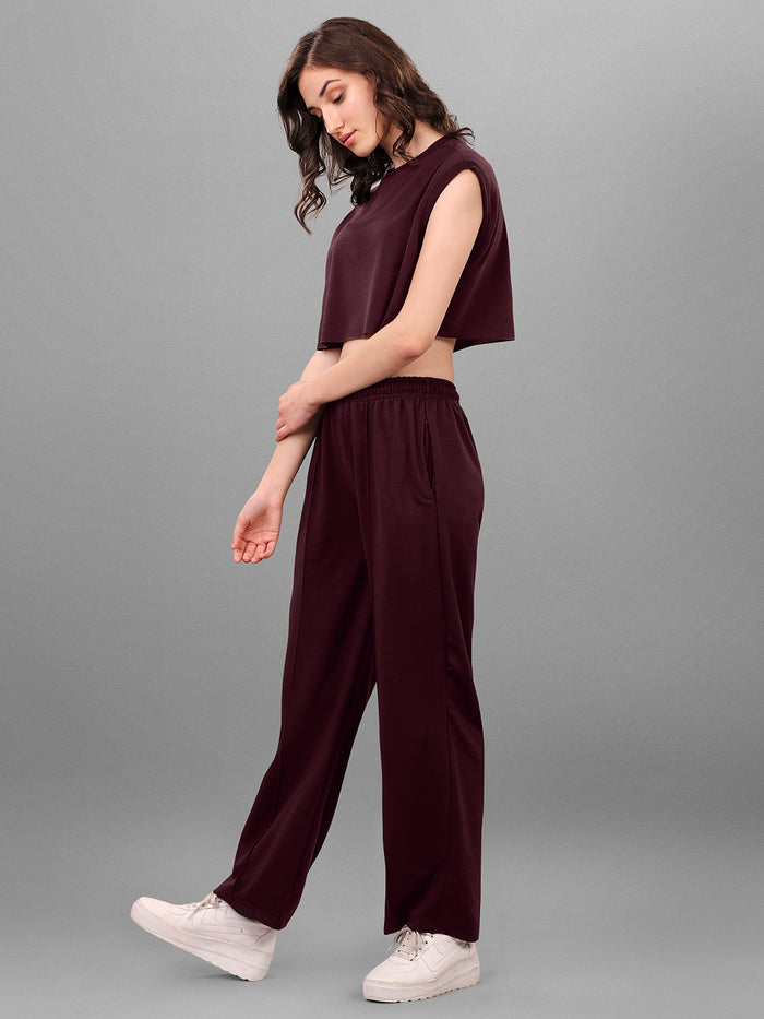 SXV Brown Trouser with Crop Top Co-ords Set