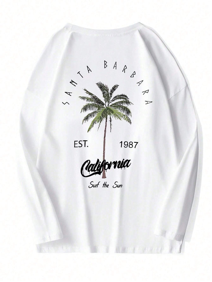 SXV 'surf the sun’ Printed Aesthetic Drop Shoulder Long sleeves Oversized Baggy T-shirt