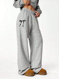 SXV Tween Girls Grey Casual Sweatpants With Butterfly Print, Y2K Straight Leg Loose Pants, Warm And Cozy For Autumn