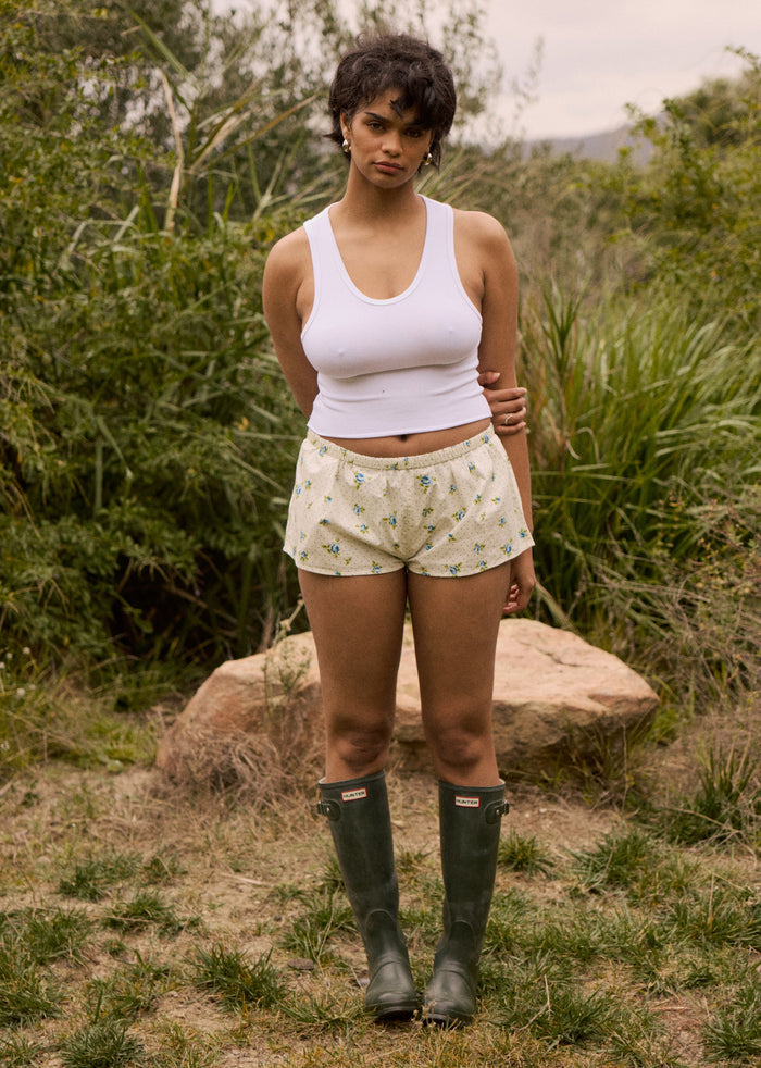 This is an image of Tate Boxer short in Bluebell - RESA featuring a model wearing the dress