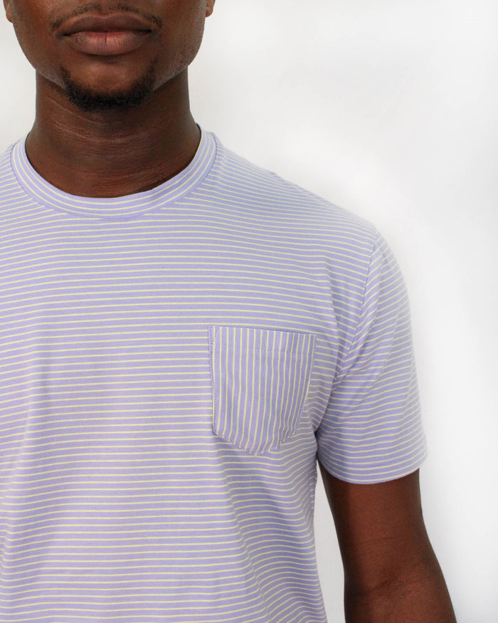 TATE LAVENDER AND YELLOW STRIPE CREW NECK TEE