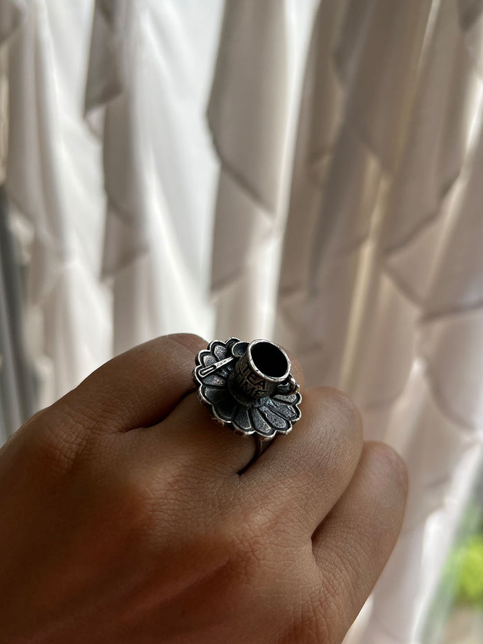 Tea time German Silver Oxidised ring for chai lover