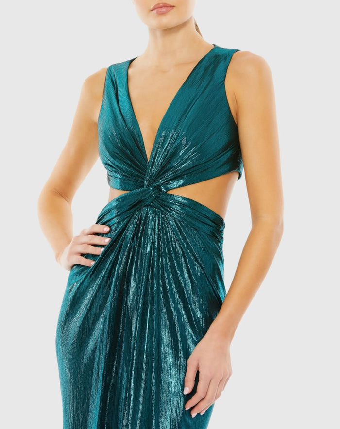 Teal Metallic Cut Out Gown - Mac Duggal