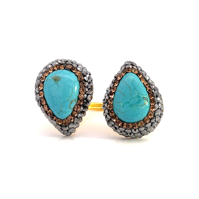 Style the Teardrop Double Gemstone & Crystal 925 Sterling Silver Adjustable Ring exclusively at Born To Glam