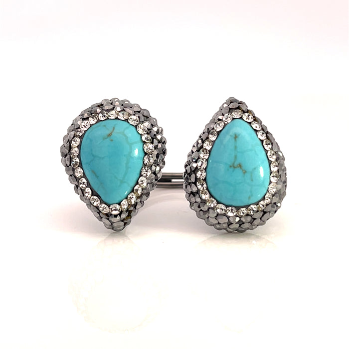 Style the Teardrop Double Gemstone & Crystal 925 Sterling Silver Adjustable Ring exclusively at Born To Glam