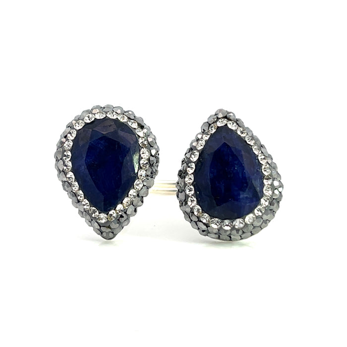 Style the Teardrop Double Gemstone & Crystal 925 Sterling Silver Adjustable Ring exclusively at Born To Glam