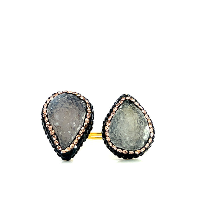 Style the Teardrop Double Gemstone & Crystal 925 Sterling Silver Adjustable Ring exclusively at Born To Glam