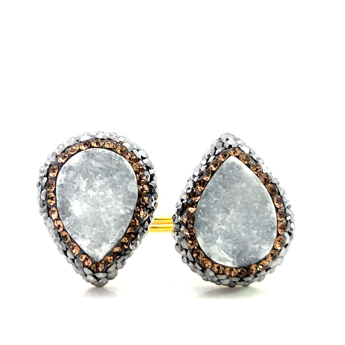 Style the Teardrop Double Gemstone & Crystal 925 Sterling Silver Adjustable Ring exclusively at Born To Glam