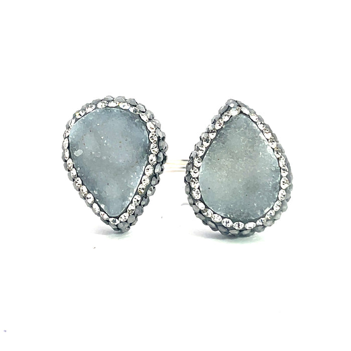 Style the Teardrop Double Gemstone & Crystal 925 Sterling Silver Adjustable Ring exclusively at Born To Glam